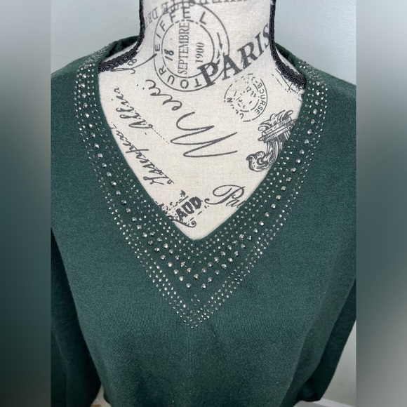 Adrienne Vittadini Studded V Neck Tunic Sweater - Picture 2 of 8